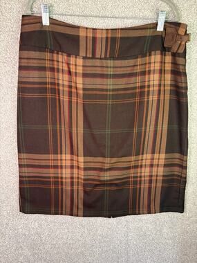 Cato Brown Tartan Plaid Pencil Skirt 10 Buckle Dark Academia